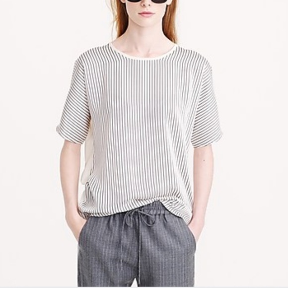 J. Crew Tops - J. Crew Silky Front White Striped T Shirt